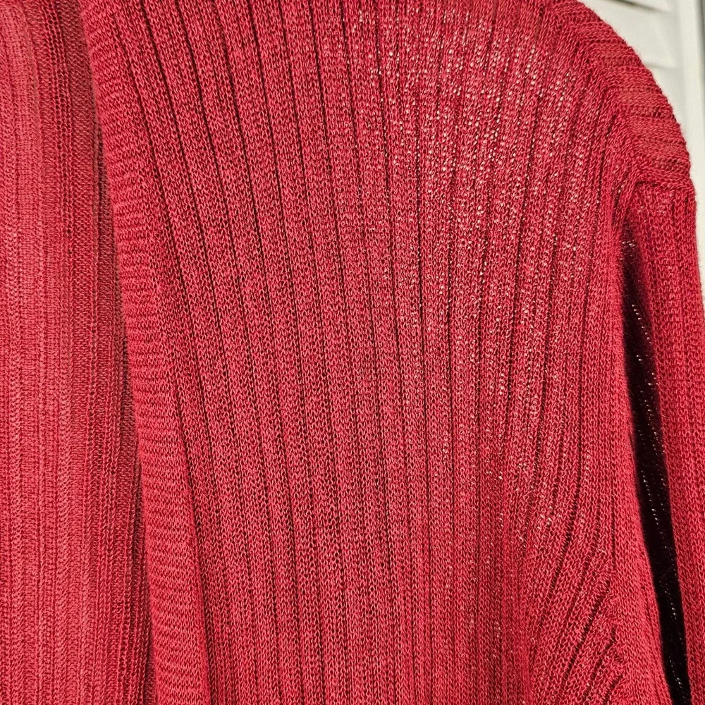 Eileen Fisher Womens Red Ribbed Silk‎ Blend Open Front Cardigan Sweater XS